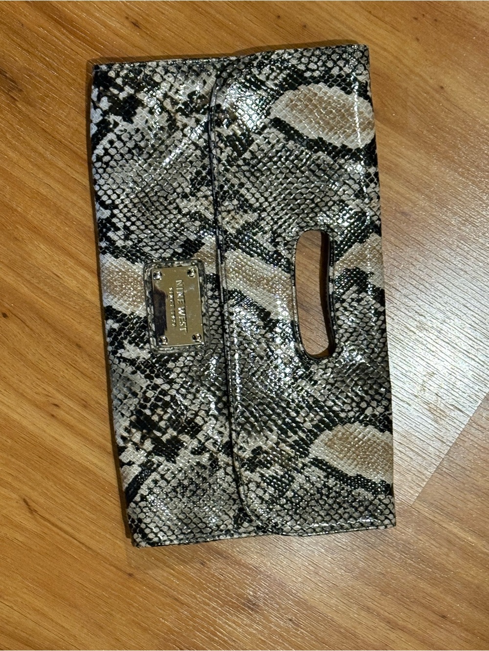 Nine West Snake-Print Clutch in Black, White, Tan